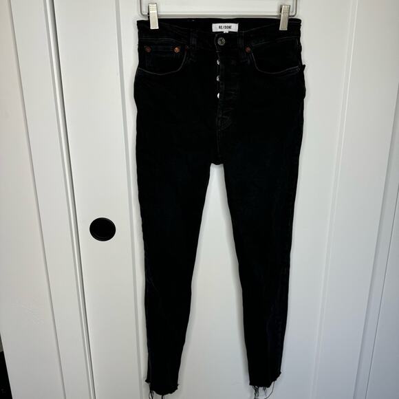 RE/DONE Black Wash Denim High Rise Button Fly Skinny Jeans Size 26 - Picture 2 of 7